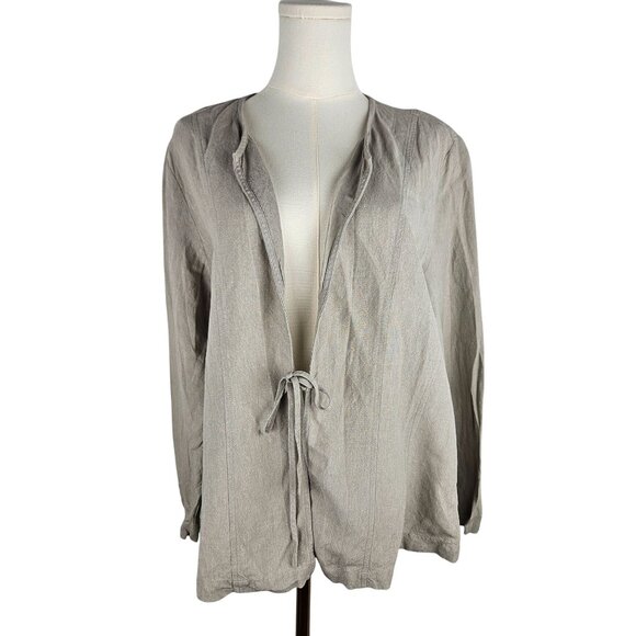 Eileen Fisher Washed Linen Tie Jacket Sz XL Beige Open Front Lagenlook Italian - Picture 1 of 10